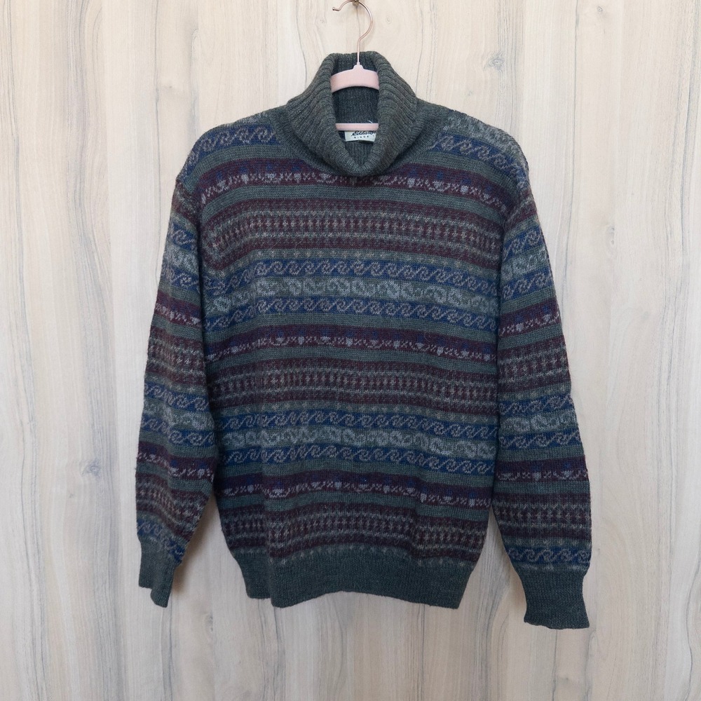 Vintage Eddie Bauer Mens Fair Isle Sweater S Wool Alpaca Turtleneck Heritage